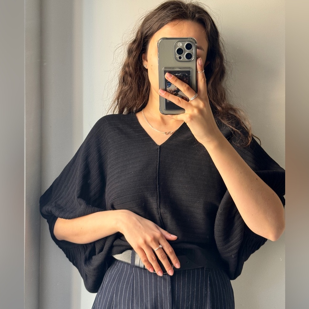 Karlie black V-Neck 3/4 Sleeve Blouse